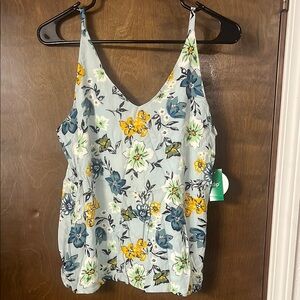 Floral Sleeveless Top - Blue and Yellow